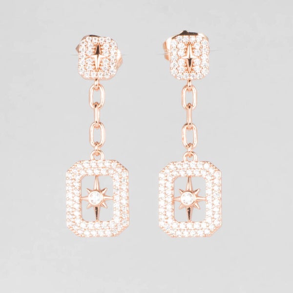 Aretes Color Vino con Colgante Cuadrado y Estructura de Estrella (1709249)