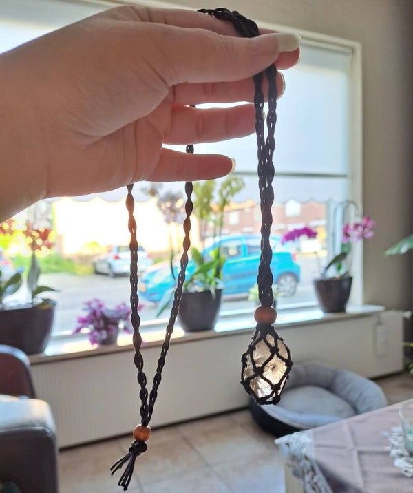 Macramé koord ketting zwart (excl steen)