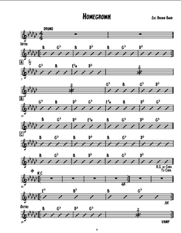 Homegrown - Zac Brown Band - Lead Sheet - Sheet Music