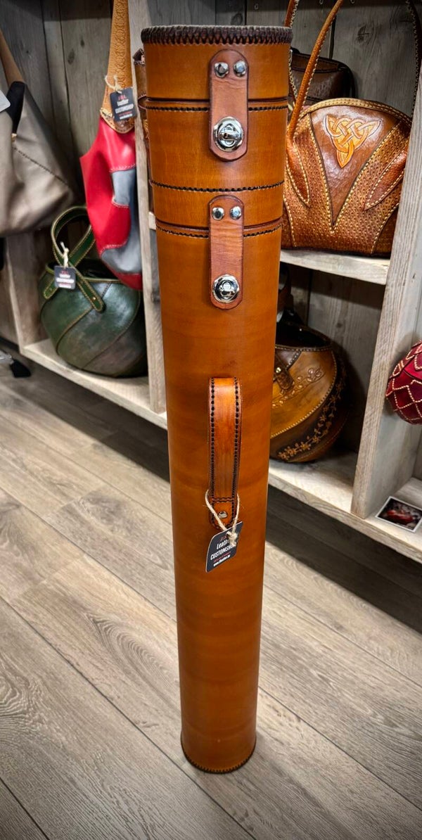 Biljartkoker dia.110 bruin tan met rood binnenwerk.