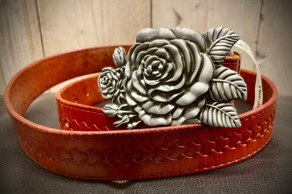 Riem basketmotief 35mm met buckle roos