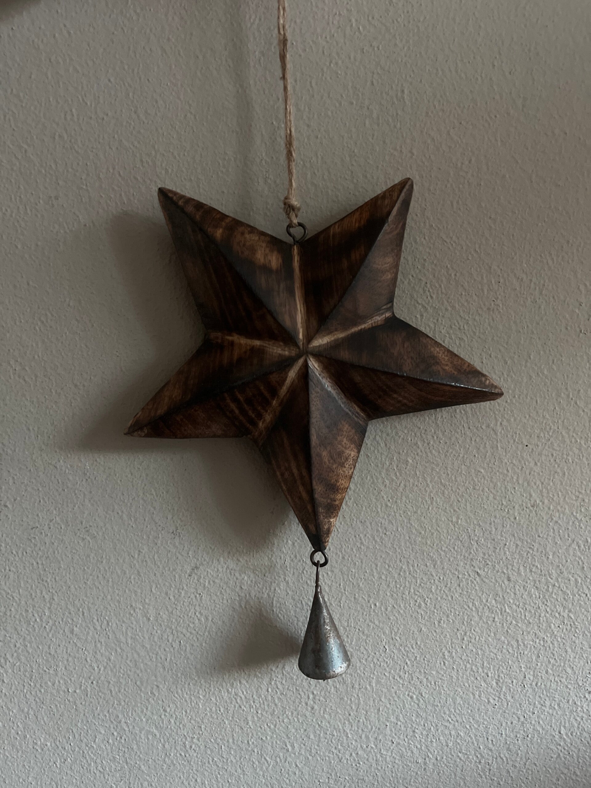 Houten kerstster met bel