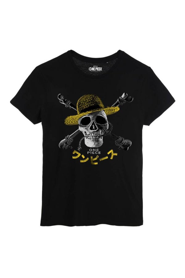 T-SHIRT ONE PEACE - Tête de mort - CHAPEAU DE PAILLE JAUNE