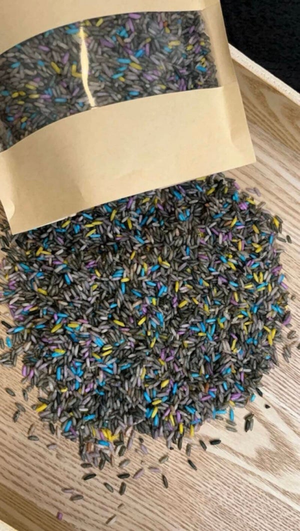 Speelrijst ruimte 500 gram - grijs, blauw, geel & paars