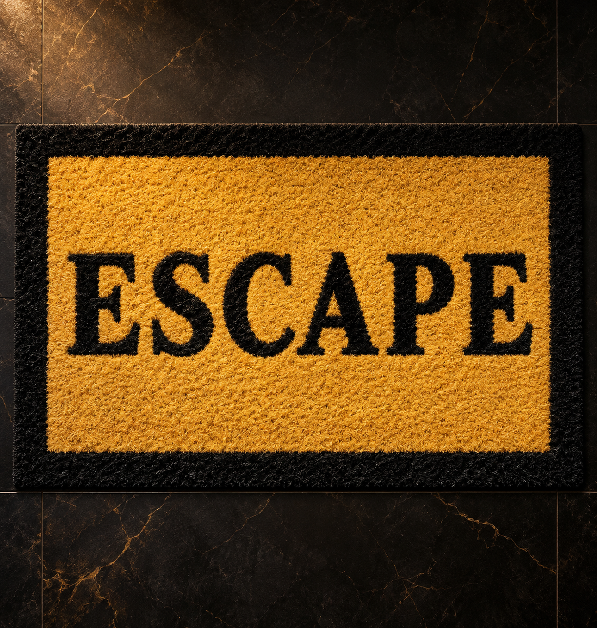 Golden-yellow ESCAPE doormat with black border