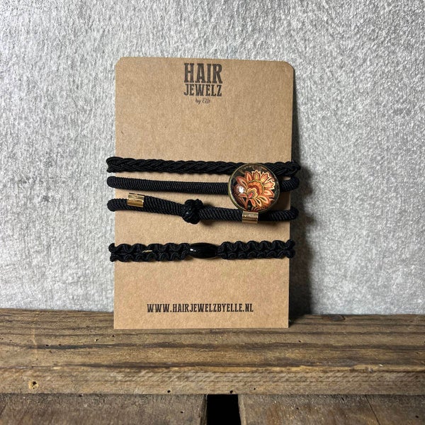 Hairjewelz colourbands haarelastieken Etnic Black