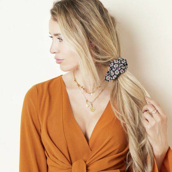 Scrunchie flora zwart