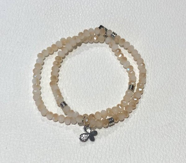 Sweet7 armband 2 in 1 beige vlinder