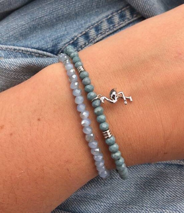 Sweet7 armband 2 in 1 grijsblauw flamingo