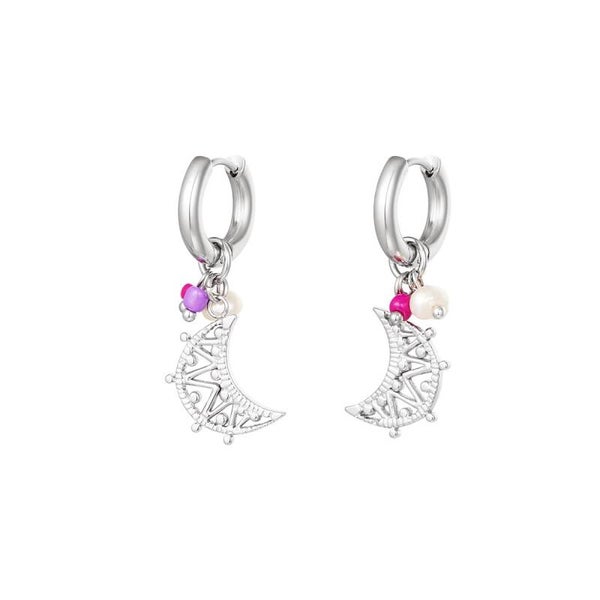 Hoops moon & beads zilver