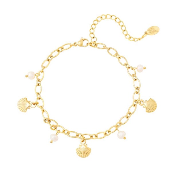Enkelband schelpen & parels goud