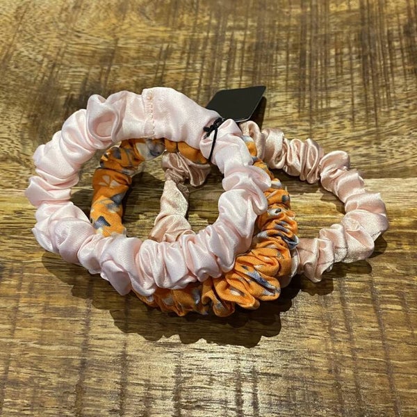 Scrunchie trio lichtroze - oranje