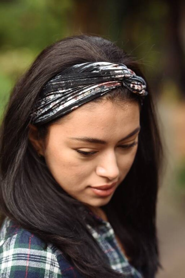 Hairjewelz haarband bandeau Floral Rib grijs/zwart