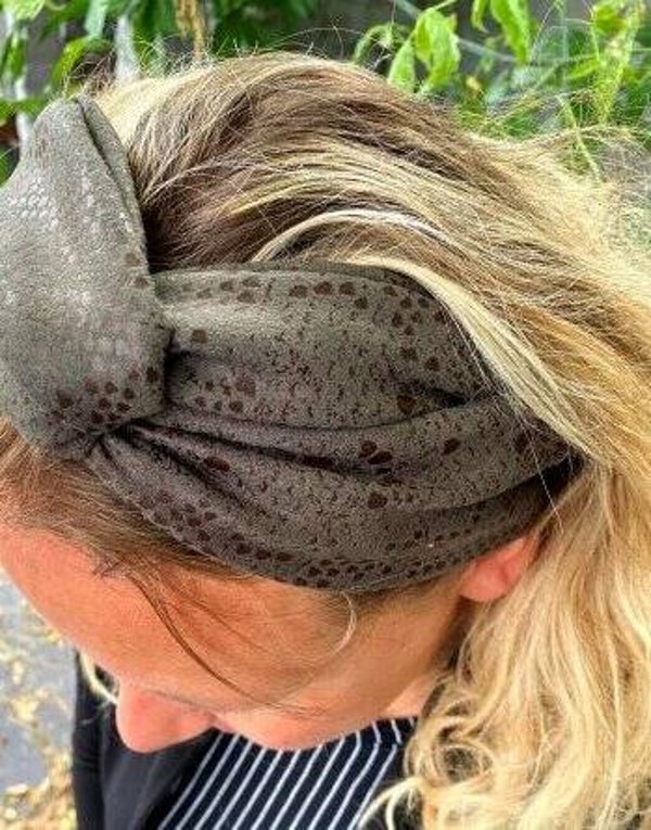Hairjewelz haarband bandeau Leather Snake kaki