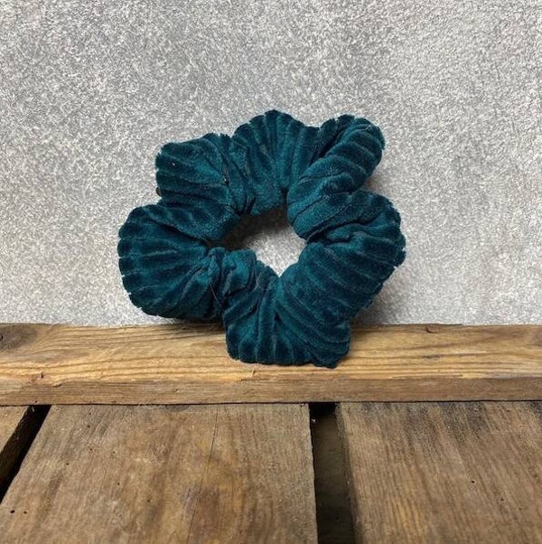 Hairjewelz scrunchie original Velvet Rib petrol