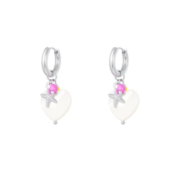 Hoops white hearts & starfishes zilver