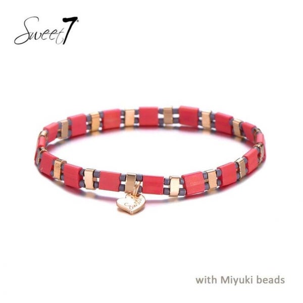 Sweet7 armband miyuki roze - goud