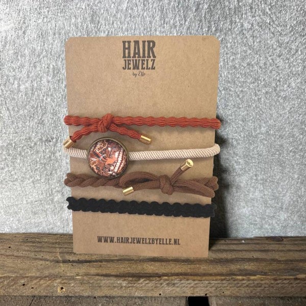 Hairjewelz colourbands haarelastieken Vintage Cognac