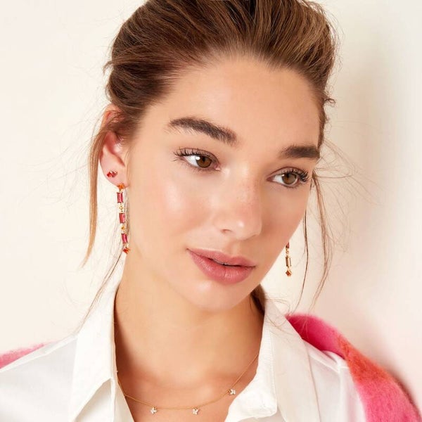 Oorbellen sparkle dangling colored stones goud - fuchsia - oranje