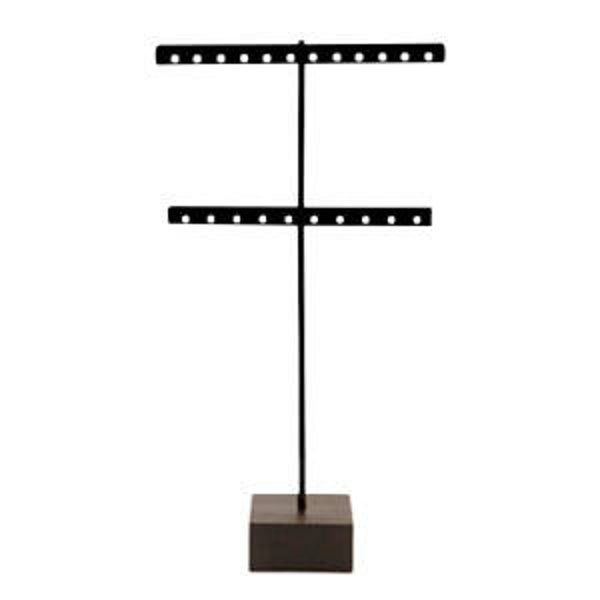 Display voor 11 paar oorbellen donker hout - zwart