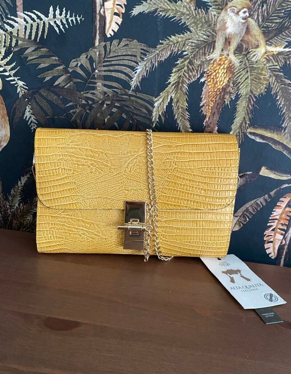 Lederen crossbody tas / clutch oker