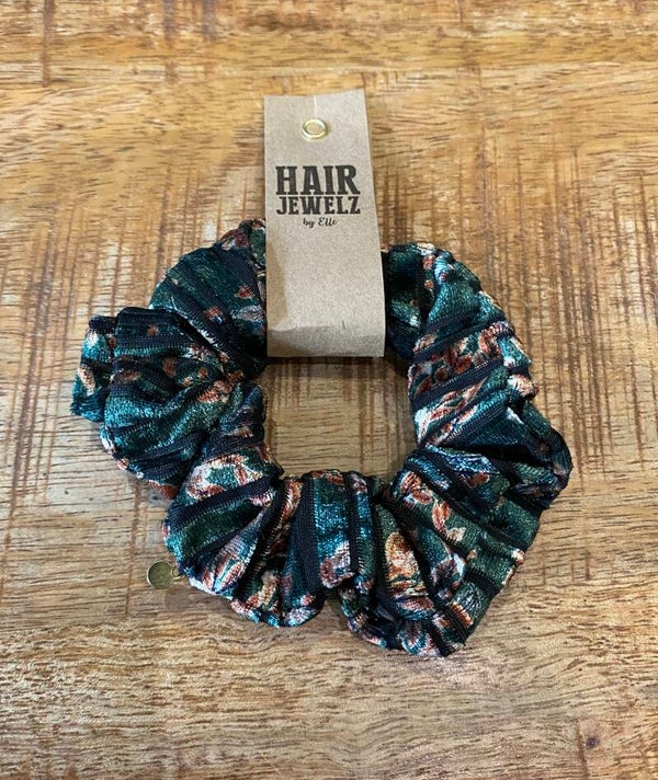Hairjewelz scrunchie original Floral Rib groen