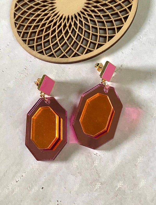 Oorbellen Nouchka roze - oranje metallic