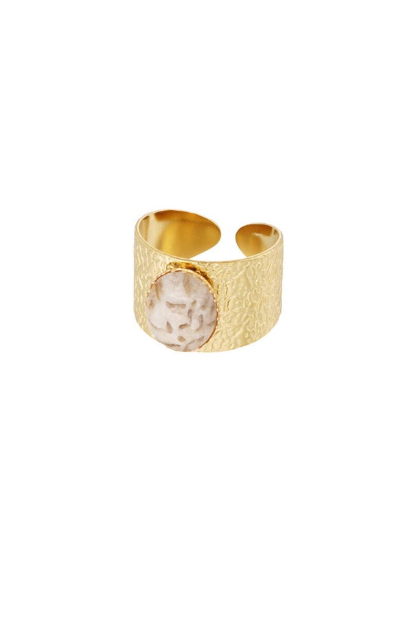 Robuuste ring met natuursteen beige