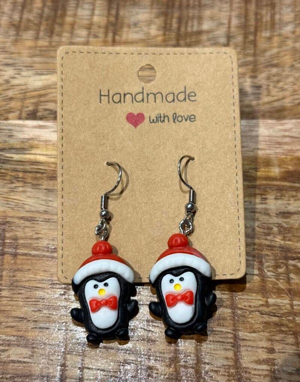 Kerst oorbellen Penguin Santa