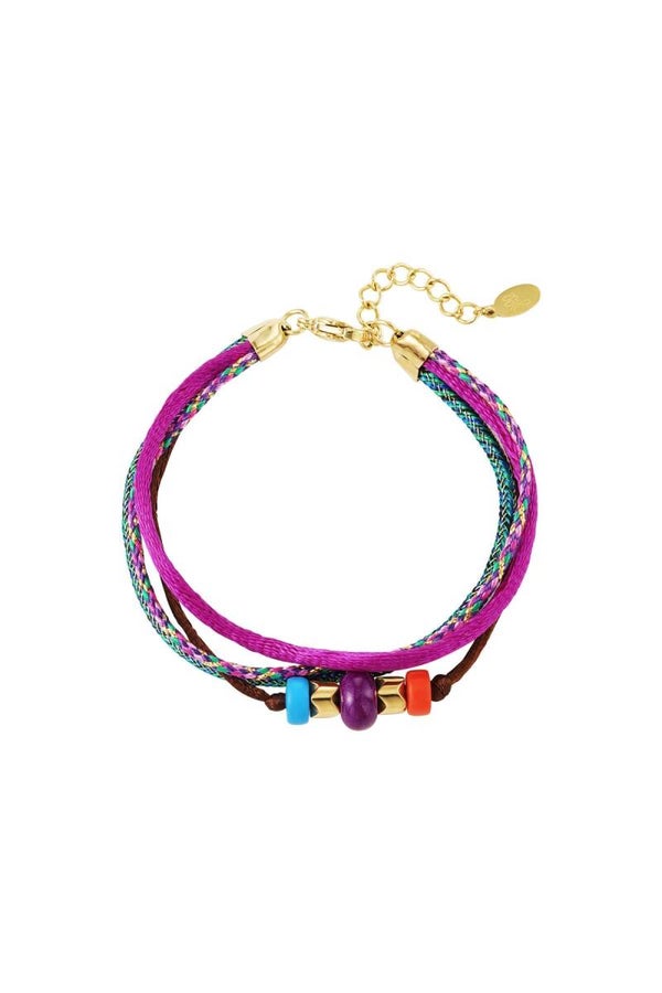Armband touw paars - roze - blauw