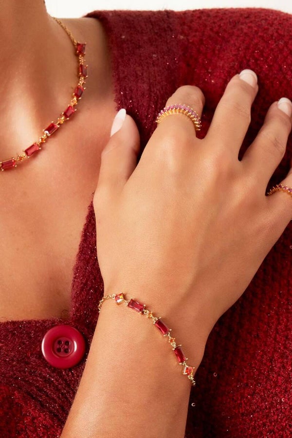 Armband met gekleurde steentjes goud - fuchsia - oranje