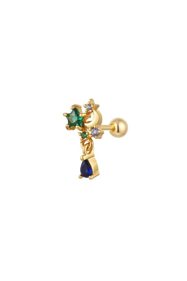 Piercing maan en ster goud - groen - blauw