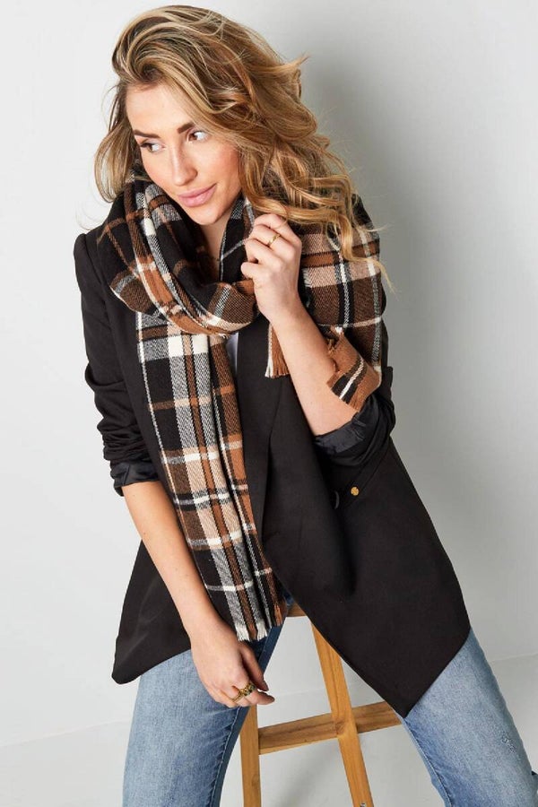 Sjaal checkered print bruin