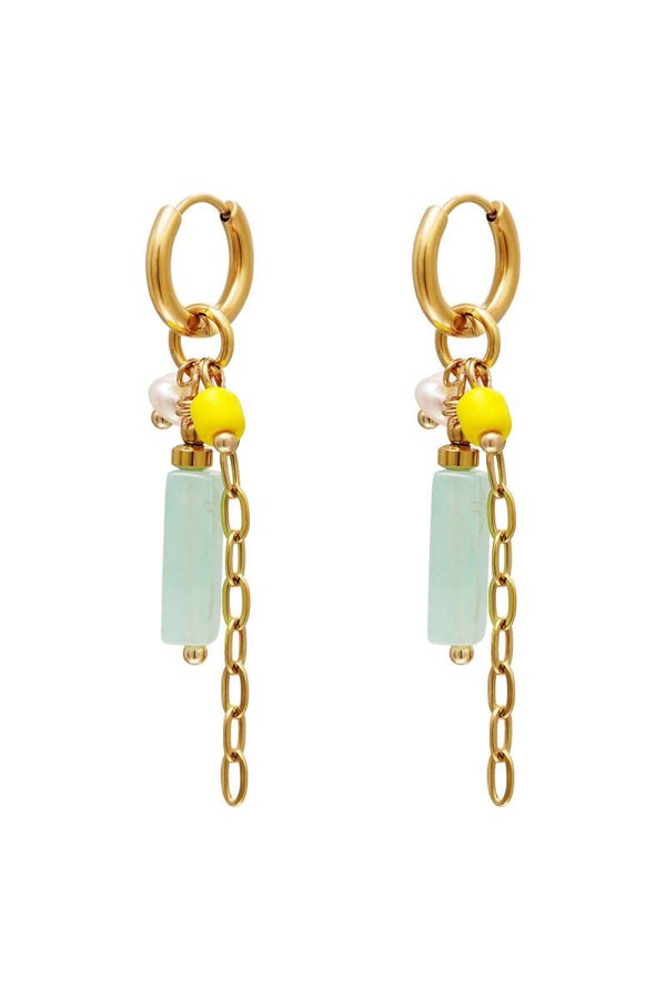 Hoops gekleurd staafje en kettinkje goud - turquoise