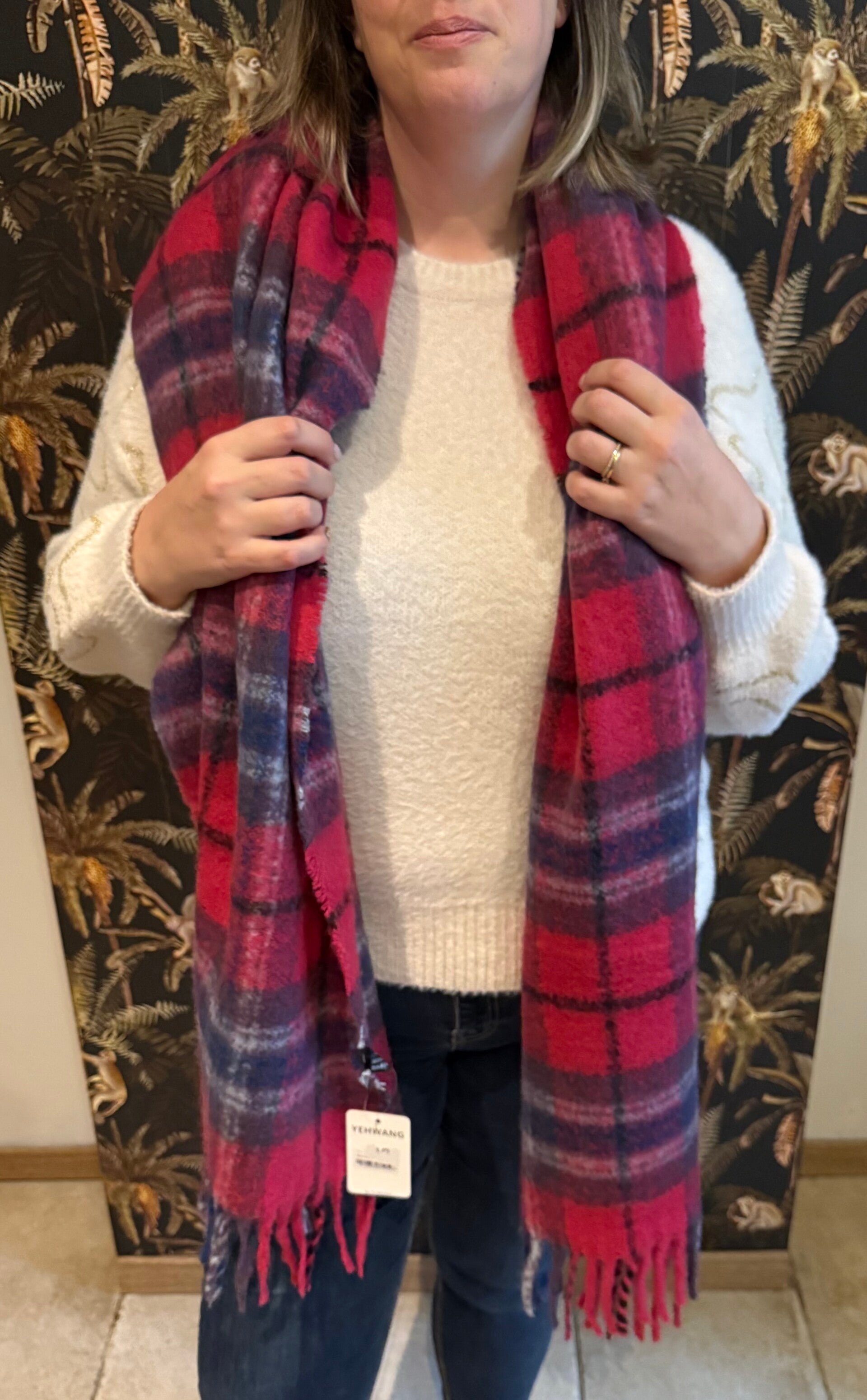 Sjaal colorful checks fuchsia