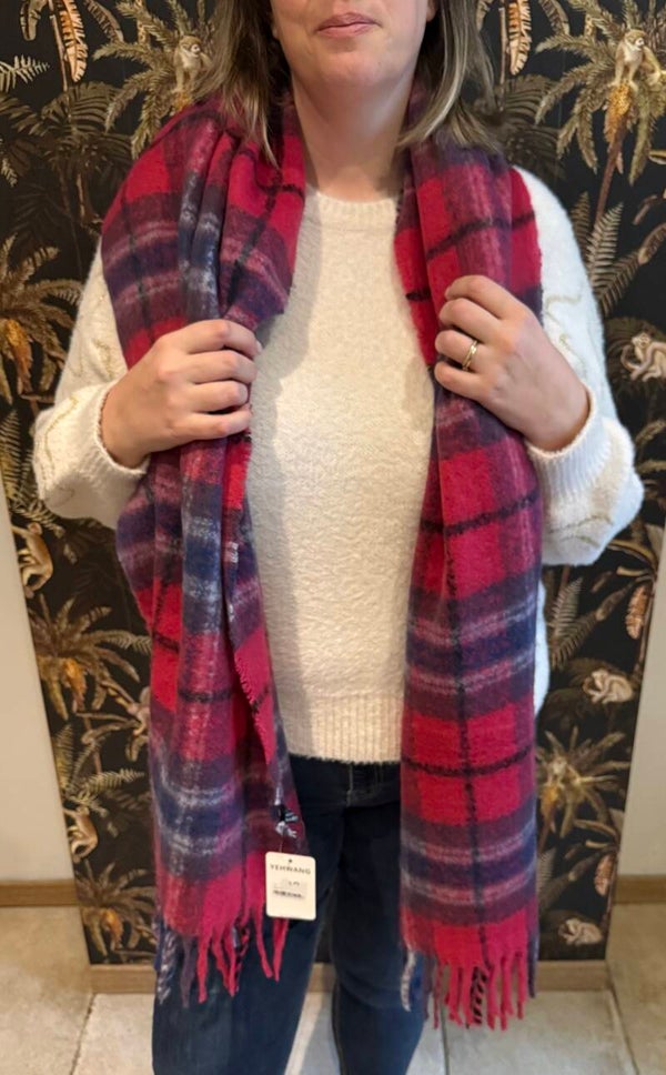 Sjaal colorful checks fuchsia