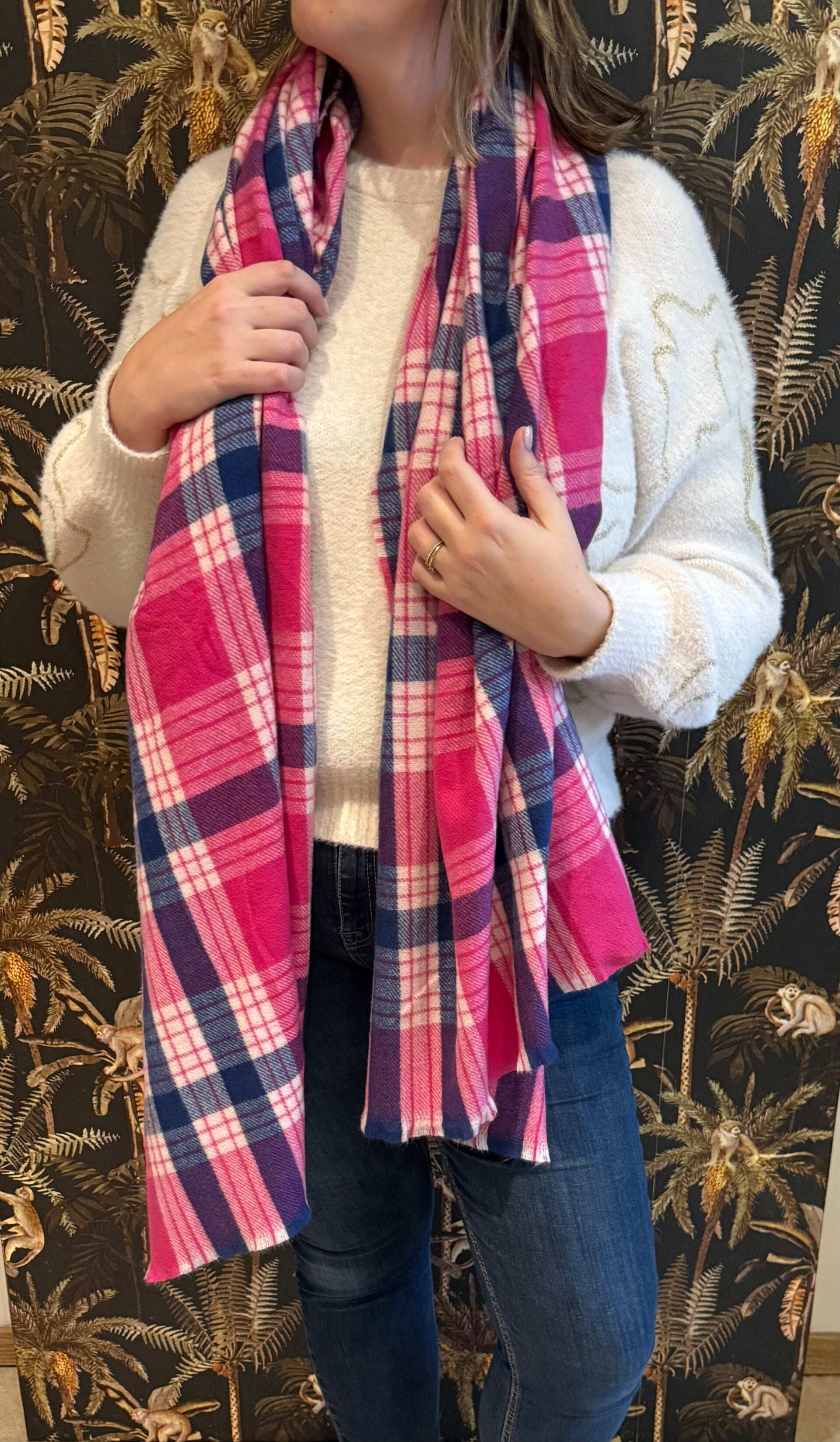 Sjaal checked fuchsia