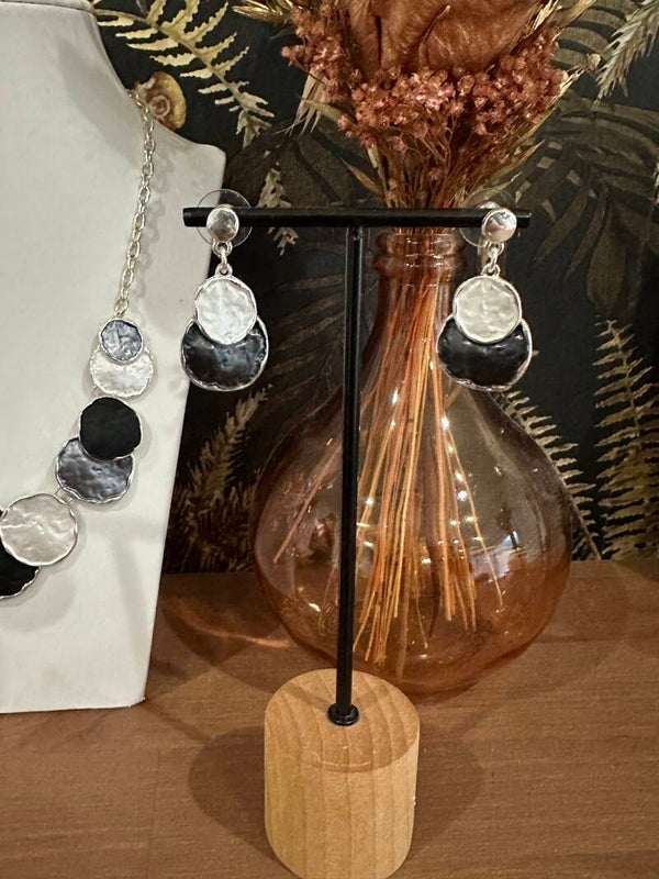 Oorbellen cirkels zwart - grijs