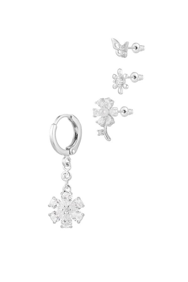 Ear party flowers & butterfly zilver