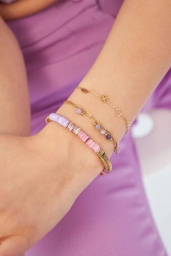 Armband dubbel schakels & natuursteentjes goud - amethist