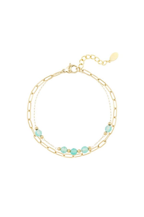 Armband dubbel schakels & natuursteentjes goud - aventurijn