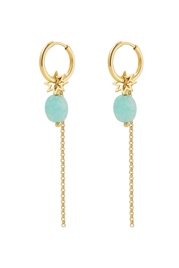 Hoops met ketting, steen en bedel turquoise