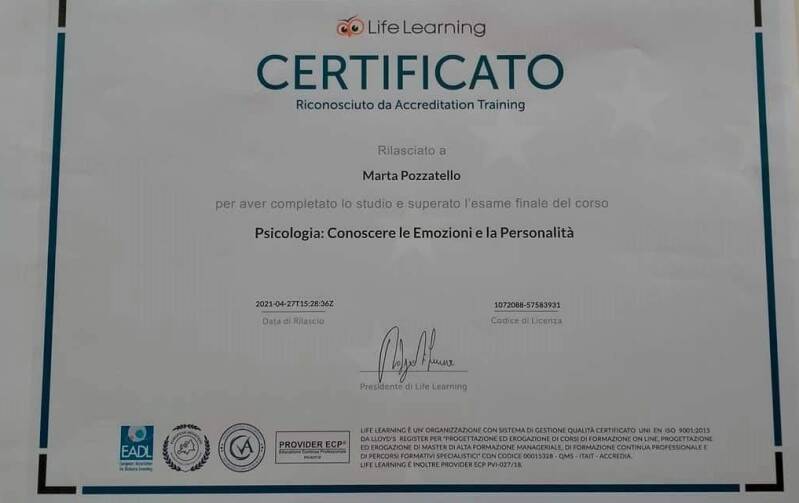 Attestato corso Psicologia di base