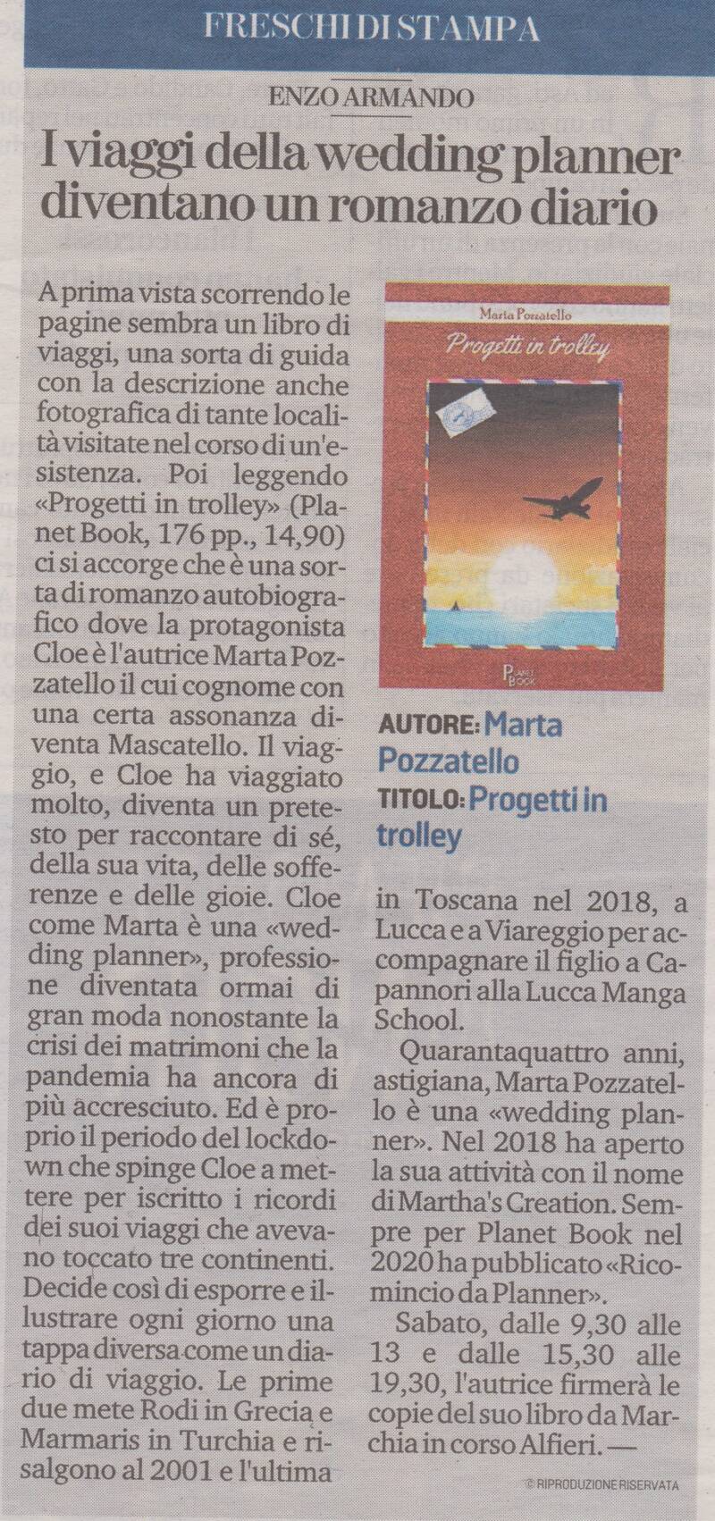 articolo giornale "Progetti in trolley"
