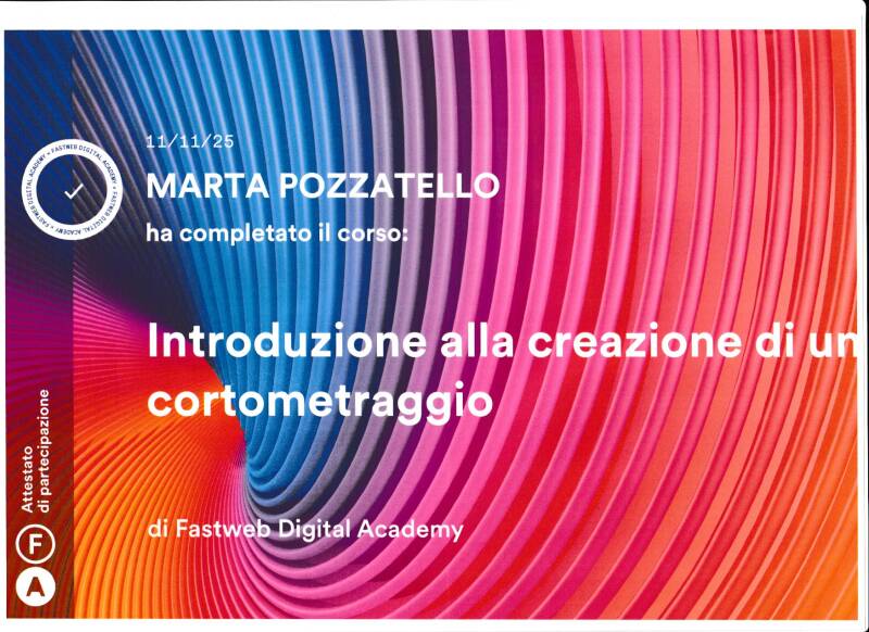 Attestato corso Introduzione alla creazione del cortometraggio