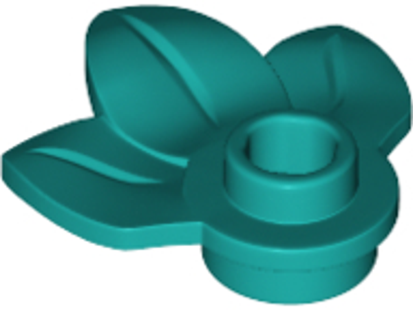ID item:32607, Plant Plate, Round 1 x 1 with 3 Layered Leaves, Dark Turquoise