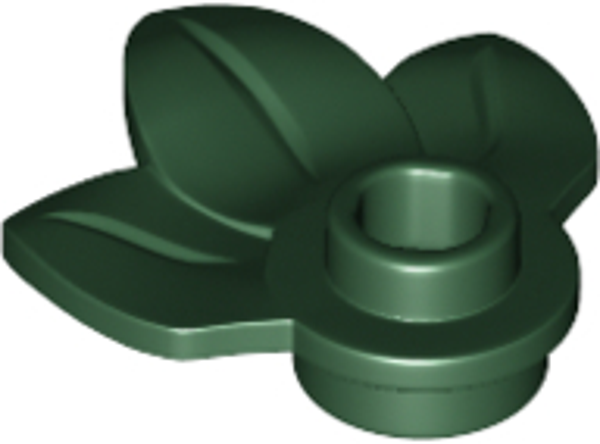 ID item:32607, Plant Plate, Round 1 x 1 with 3 Layered Leaves, Dark Green