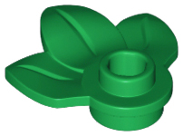 ID item:32607, Plant Plate, Round 1 x 1 with 3 Layered Leaves, Green