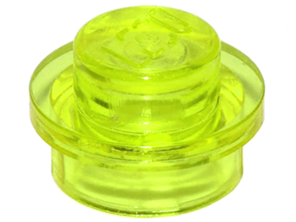 ID item:4073, Plate, Round 1 x 1, Trans Neon Green