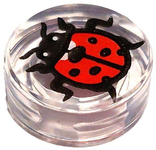 ID item:98138pb447, Tile, Round 1 x 1 with Ladybug, Trans Clear